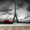 Wall Mural Eiffel Tower in Paris and Retro red car, Peel and Stick Fabric Wallpaper for Interior Home Decor