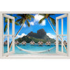 Window Frame Mural Palm Beach with Hammock - Peel and Stick 3D Wall Decal