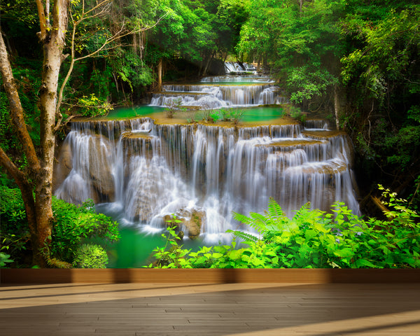 Wall Mural Waterfall in Deep forest, Peel and Stick Fabric Wallpaper for Interior Home Decor