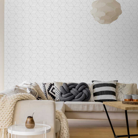 Geometric Box Pattern Peel & Stick Fabric Wallpaper Repositionable