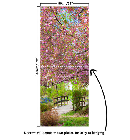 Door Mural Japanese garden Sakura - Fabric Door Wrap Wall Sticker