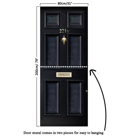 Door Mural Sherlock 221b Baker Street - Self Adhesive Fabric Door Wrap Wall Sticker