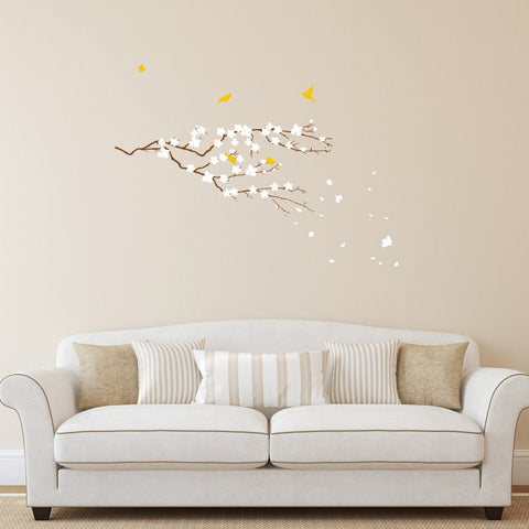 Cherry Blossom Tree Branch with Birds, Vinyl Wall Stickers Art