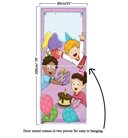 Door Mural Kids Party Welcome - Self Adhesive Fabric Door Wrap Wall Sticker