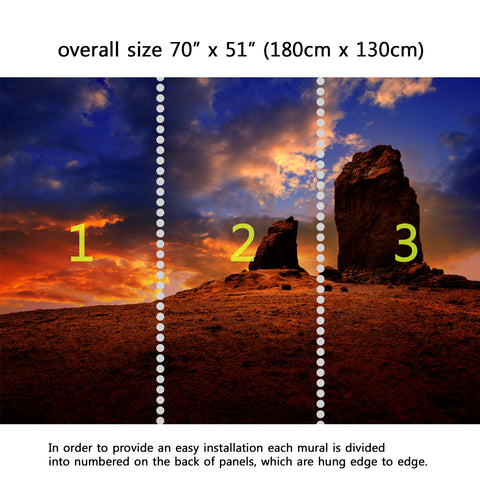 Wall Mural Roque Nublo Tejeda dramatic sunset sky, Peel and Stick Fabric Wallpaper for Interior Home Decor
