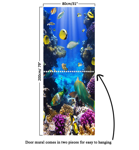 Door Mural Coral fish Underwater - Fabric Door Wrap Wall Sticker