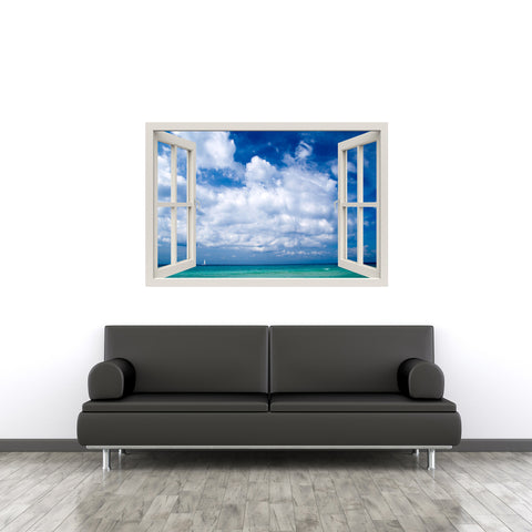 Window Frame Mural Beautiful Sea - Peel and Stick 3D Wall Decal