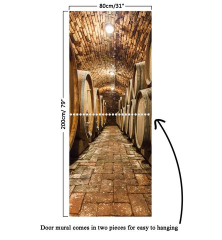 Door Mural Oak barrels in wine cellar - Door Skin, Cover, Wrap