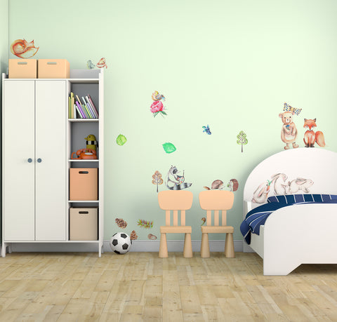 Forest Animals Fabric Wall Decal, Woodland Animals Set - Peel and Stick Fabric Stickers