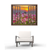 Window Frame Mural Cosmos Flower field on sun rise - Peel and Stick Fabric Wall Decal