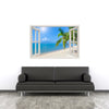 Window Frame Mural Tropical beach with coconut palm - Peel and Stick 3D Wall Decal