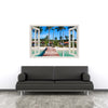 Window Frame Mural Boardwalk on the Tropical beach - Peel and Stick 3D Wall Decal