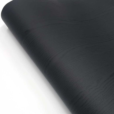 Matte Black Wallpaper Painted Look Wood Grain Self Adhesive Paper Midnight