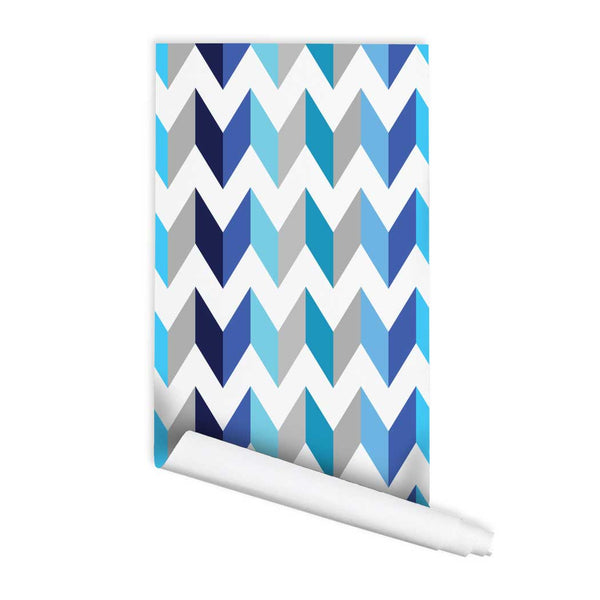 Chevron blue pattern Mokasa Peel & Stick Removeable Fabric Wallpaper