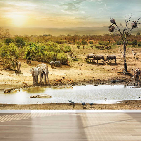 Wall Mural Safari Wildlife, Fabric Wallpaper for Home Decor