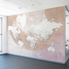 Wall Mural World map with cities Qawi - Peel and Stick Fabric Wallpaper for Interior Home Decor