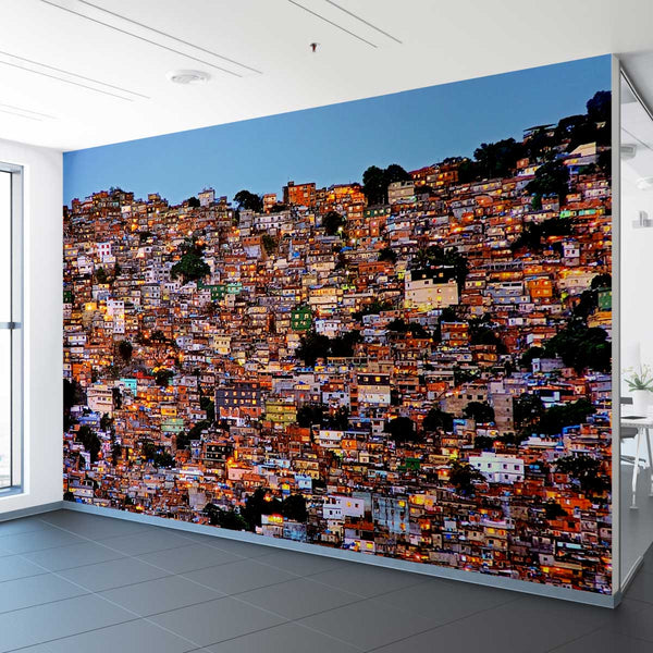 Wall Mural Nightfall in the Rocinha Favela - Peel and Stick Fabric Wallpaper for Interior Home Decor