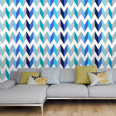 Chevron blue pattern Mokasa Peel & Stick Removeable Fabric Wallpaper