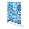 Blue Tile pattern fabric wallpaper Durban wall art peel and stick wall mural