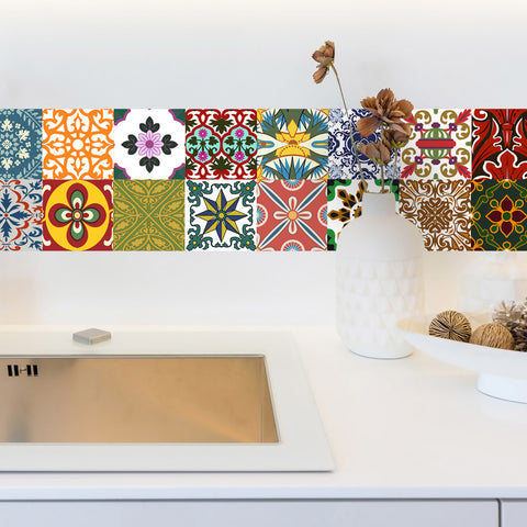 Tile decals Lublin - Set of 16 - Self adhesive Peel and Stick Tile Stickers for Backsplash bathroom Kitchen Home decor