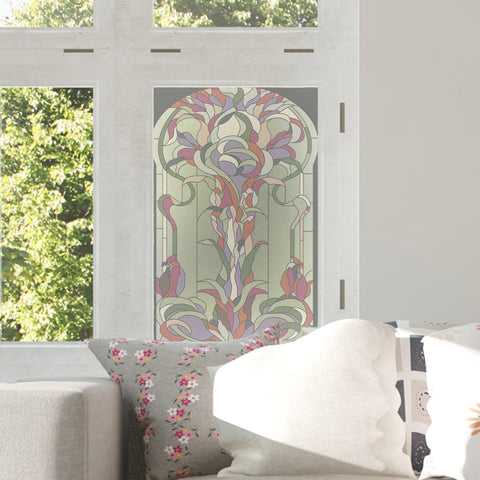 Frosted Stained Glass Window Film Static Cling classical style with flowers