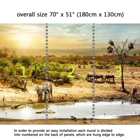 Wall Mural Safari Wildlife, Fabric Wallpaper for Home Decor