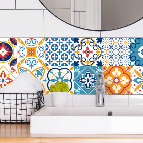Tile decals Cesis - Set of 16 - Self adhesive Peel and Stick Tile Stickers for Backsplash bathroom Kitchen Home decor