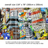 Wall Mural Graffiti City with houses cars people, Fabric Wallpaper for Home Decor