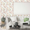 Watercolor Eucalyptus leaves and birds modern wallpaper, peel and stick Fabric Wallpaper