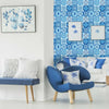 Blue Tile pattern fabric wallpaper Durban wall art peel and stick wall mural